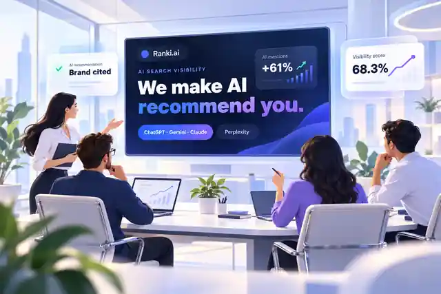 Ranki.ai team collaborating in a modern office around AI search visibility